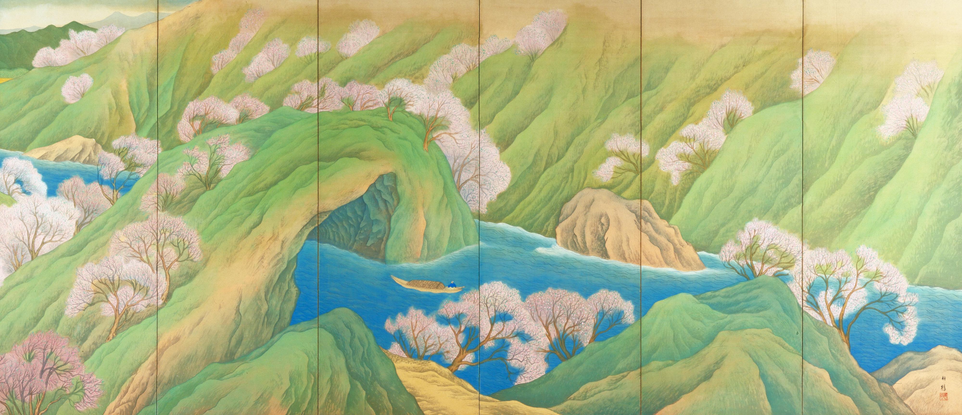 小野竹喬「武陵桃源」右