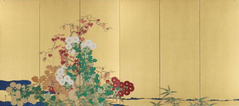 秋草図屏風(左)