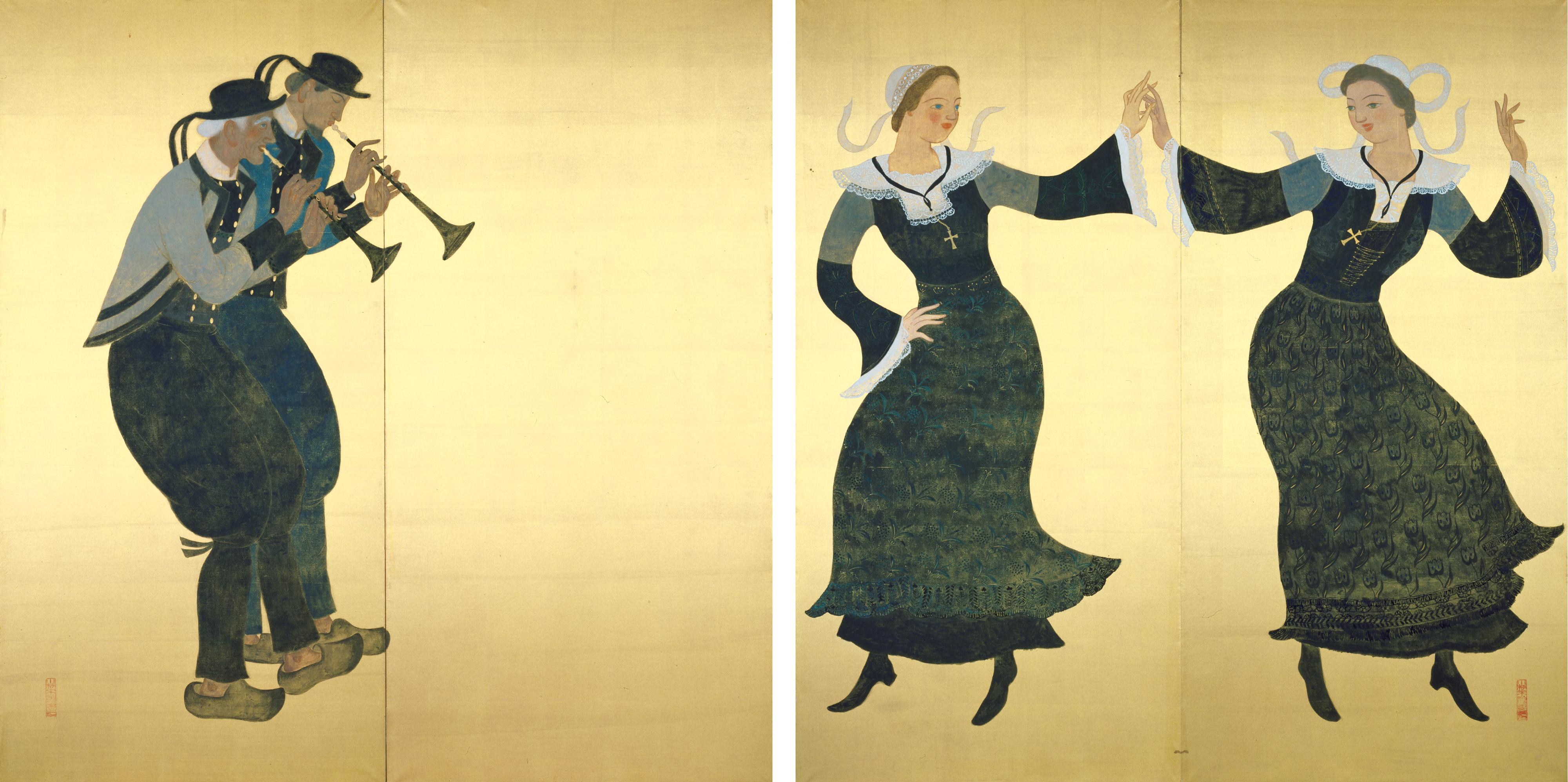 小杉未醒「楽人と踊子」